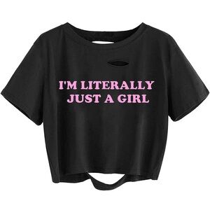 Graphic Distressed Oversized Crop Top Short Sleeve Ripped Boxy Loose Tee Shirt L